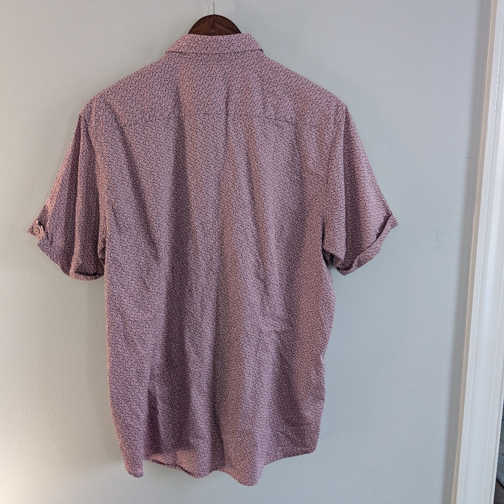 Men's Ted Baker Pink 5 XL Geometric Button Shirt Short Sleeve Dressy Casual - Picture 2 of 7